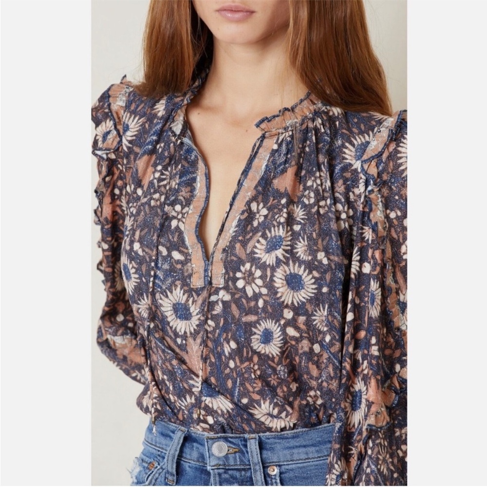 Ulla Johnson Floral Blouse - Blue and Tan